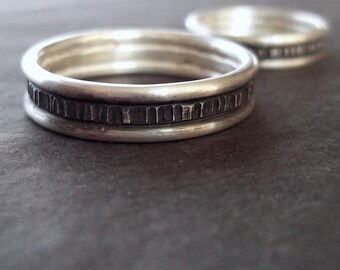 Set of Simple Sterling Wedding Bands - one 4mm and one 6mm wide