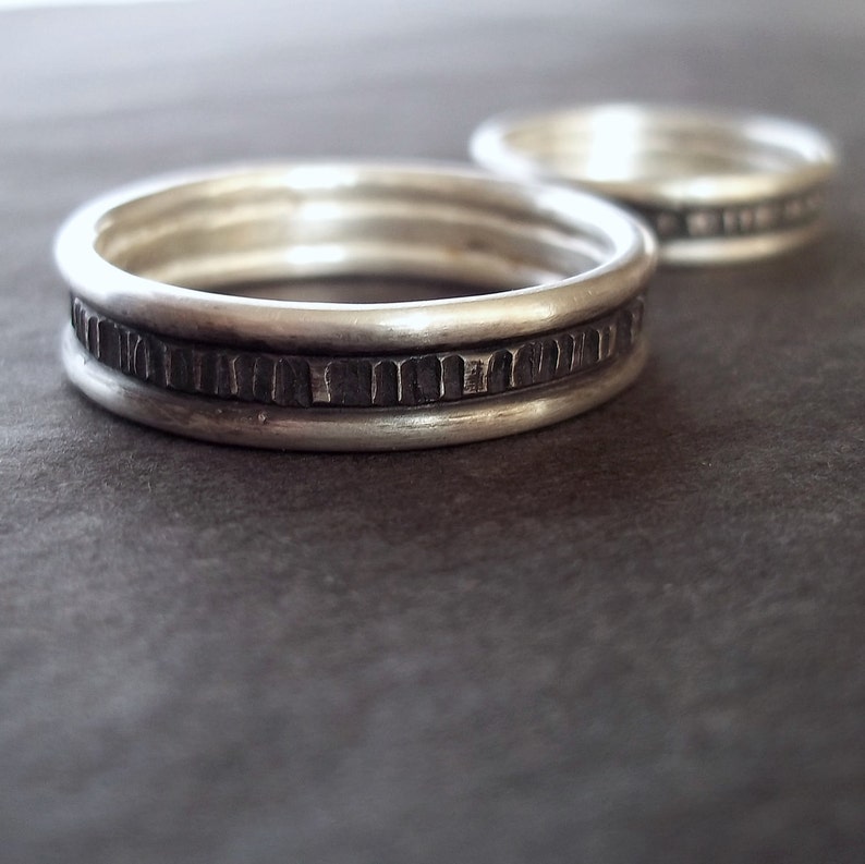 Set of Simple Sterling Wedding Bands one 4mm and one 6mm wide image 1