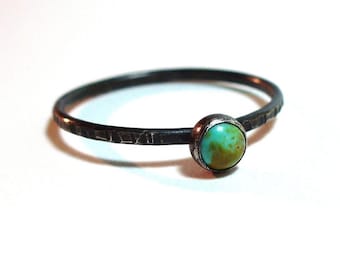 Tiny Turquoise Stacking Ring - Sterling and Fine Silver - Gemstone Stacker - December Birthstone