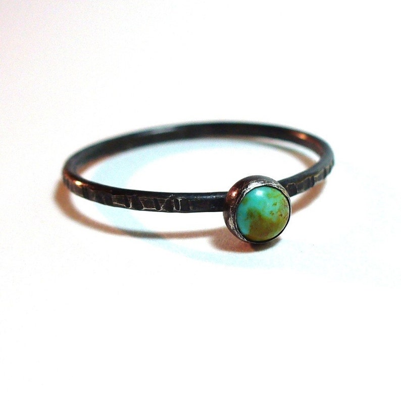 Tiny Turquoise Ring December Birthstone Sterling and Fine Silver Blackened. Also available in Shiny or Satin Matte image 1