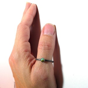 Tiny Turquoise Ring December Birthstone Sterling and Fine Silver Blackened. Also available in Shiny or Satin Matte image 2