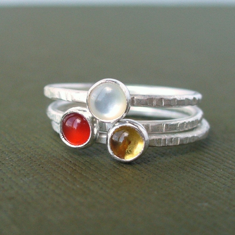 Sunrise... Sunset.... Set of 3 Tiny Stacking Rings Gemstone Stackers image 1