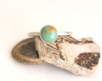 Simple Turquoise Ring. Sterling and Fine Silver.