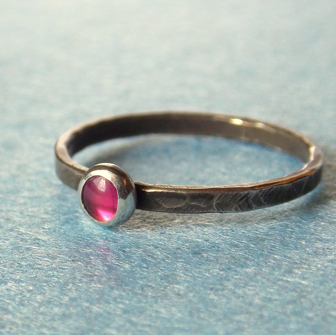 Tiny Ruby Ring Textured and Blackened Sterling and Fine - Etsy