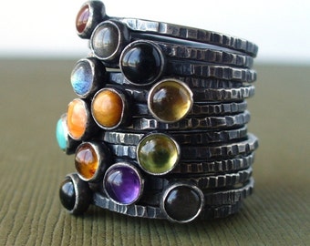 Pick 6 - Gemstone Stackers - Sterling Silver Mother's Stackable Ring Set  - Your choice of birthstones