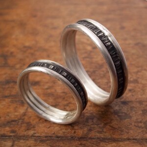 Set of Simple Sterling Wedding Bands one 4mm and one 6mm wide image 5