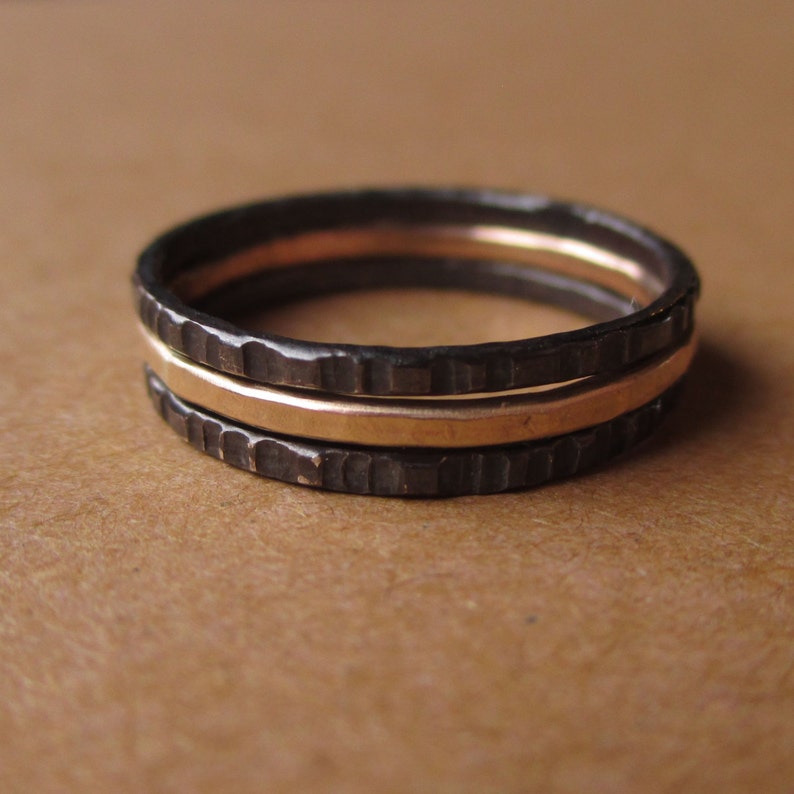 Black and Gold Tiny Stoneless Stackers Set of 2 Sterling - Etsy