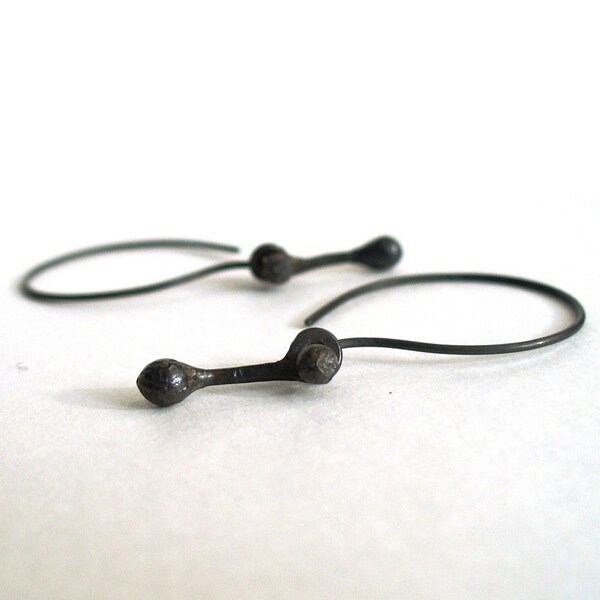 Tiny Dark Droplets - Sterling Silver Nugget Earrings