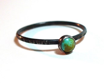 Tiny Turquoise Ring - Dainty Sterling and Fine Silver Stacker - December Birthstone - Mothers Stacking Rings - Rustic