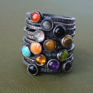 Pick any 4 Mothers Rings Gemstone Stackers Tiny Stacking Rings Your choice of birthstones or any stones image 2