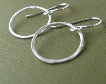 Simple Hammered Drop Hoops - Sterling Silver