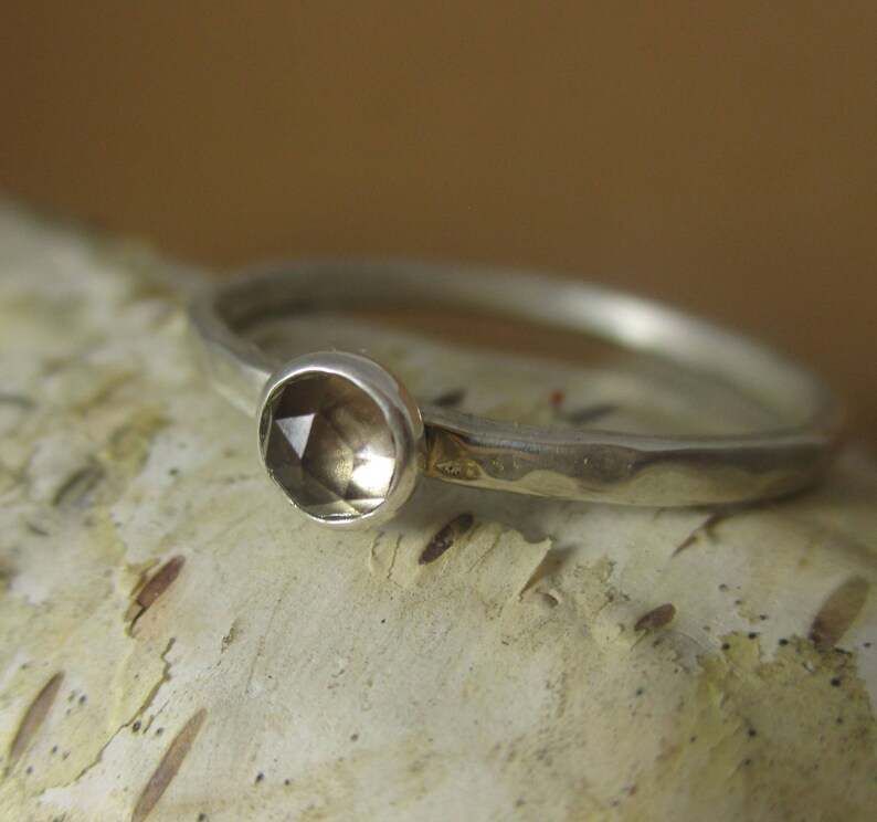 Simple Sterling and Fine Silver Smokey Quartz Ring image 2