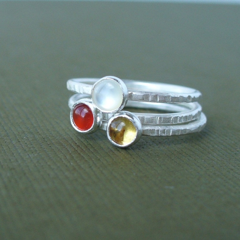 Sunrise... Sunset.... Set of 3 Tiny Stacking Rings Gemstone Stackers image 3