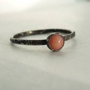 Tiny Pink Coral Blackened, Rustic, Dainty Stacking Ring Fine and Sterling Silver image 3