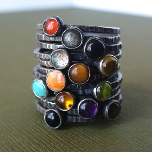 Pick 3 - Tiny Stacking Rings - Sterling and fine silver - Your choice of birthstones or any stone