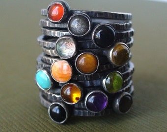 Pick 3 - Tiny Stacking Rings - Sterling and fine silver - Your choice of birthstones or any stone