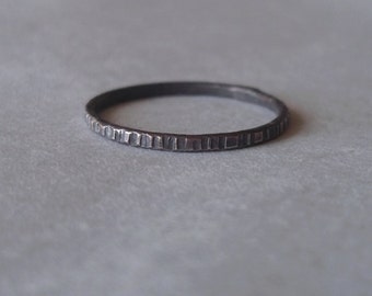 Tiny Stoneless Stacker - One Sterling Silver Stacking Ring - Blackened - Rustic