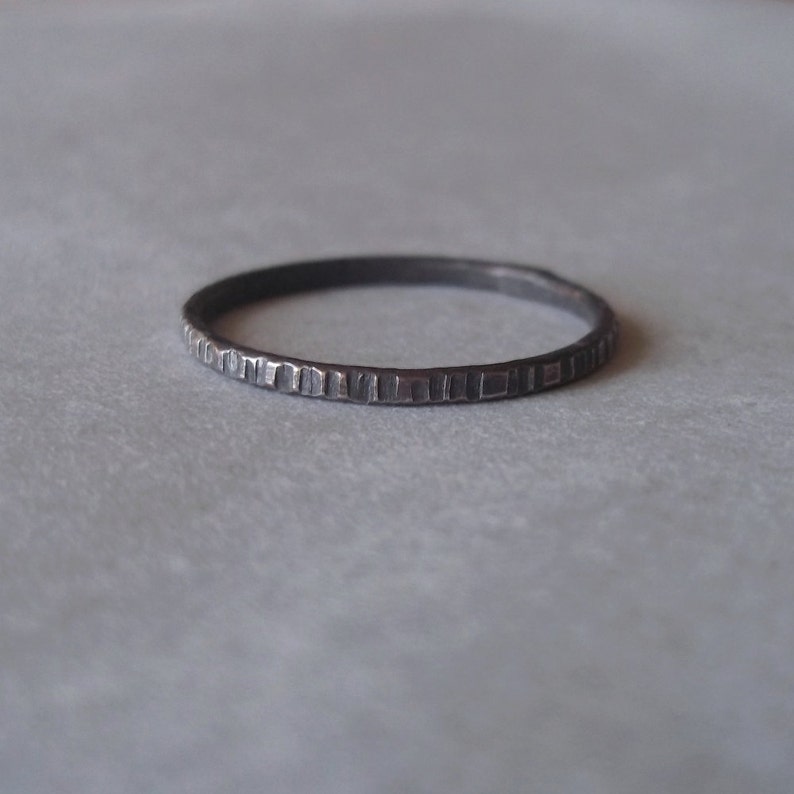 Tiny Stoneless Stacker One Sterling Silver Stacking Ring Blackened Rustic image 1