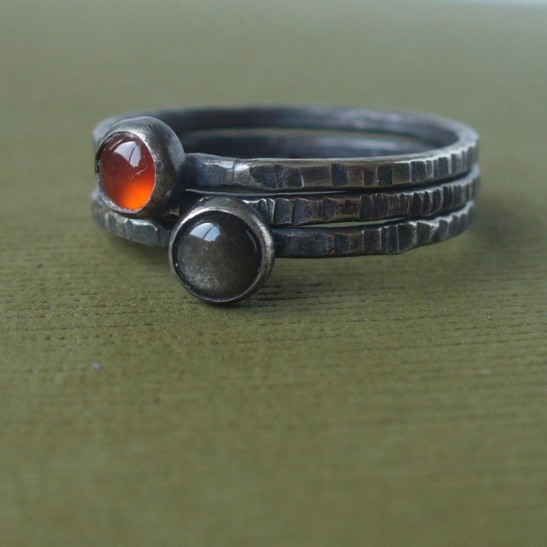 Tiny Stoneless Stacker One Sterling Silver Stacking Ring Blackened Rustic image 5