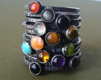 Pick 8 - Sterling Silver Mother's Stackable Ring Set  - Your choice of birthstones or any stones