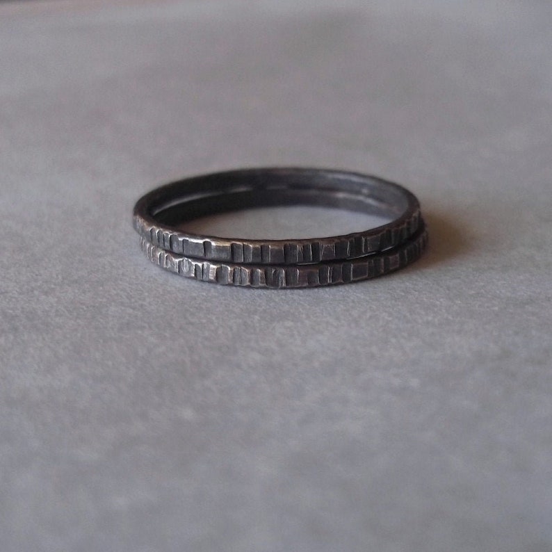 Tiny Stoneless Stackers Set of 2 Sterling Silver Rustic Rings image 1