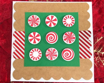 Peppermint Wishes and Mistletoe Kisses Greeting Card, Christmas, Happy Holidays, Mint, Candy, Family, Friend, Festive, Celebrate -5" Square