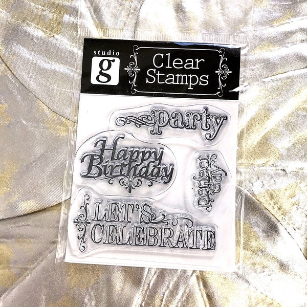 New Studio G Clear Mini Stamp Set - Birthday Theme, Never Used, Scrapbooking, Card Making, Paper Crafting, Gift Idea, Cheerful, Happy, Fun