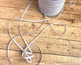 5 Yards of White Elastic Band, Mask, Lingerie, Sewing Supply, Soft, Baby Clothes, Doll Clothes, Durable, Craft, Elastic Cord - .125" wide