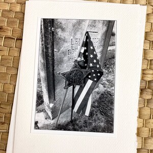 Grafsteen burgeroorlog soldaat Fine Art Photography Notitiekaart, Unie, VS, vlag, begraafplaats, veteraan, service, land, onthouden - 5" x 7"