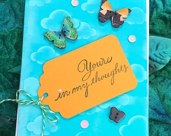 You're in My Thoughts Butterflies in the Sky Note Card, Get Well, Encouragement, Keep in Touch, Cheerful, Sweet, Blank Inside - 4” x 5.5”