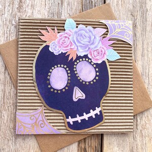 Biglietto di auguri con teschio floreale, tradizione, Messico, Día de los Muertos, ricorda, persone care, nuova vita, eterno, bellezza, colorato, splendere - 5,5" quadrati