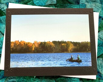 Canoeing Couple Blank Photography Card, Fall, Autumn, Vacation, Northern Minnesota, Colors, Moose Lake, Peaceful, Calm, Love - 6.875"x5.25"