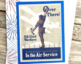 In the Air Service Note Card, Vintage, Old Fashioned, Army, Signal Corps, World War I, Remember, Honor, Veteran, Serve, Troops -5.5" x 4.25"