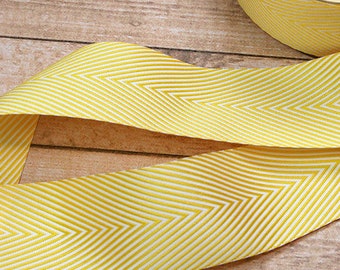 Yellow Chevron Stripes Ribbon, Craft Supply, Scrapbook, Card Making, Sunshine, Summer, Sew, Embellishment, Lemon, Quilt, Sun - 1.5" wide