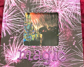 Magical Fireworks 8" x 8" Decoupage Wood Frame, Spectacular, July 4, Independence Day, Theme Park, Best Place on Earth - 3.5" x 3.5" Photo