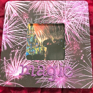 Magical Fireworks 8&quot; x 8&quot; Decoupage Wood Frame, Spectacular, July 4, Independence Day, Theme Park, Best Place on Earth - 3.5&quot; x 3.5&quot; Photo