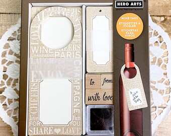 Hero Arts Wine and Stamp Tag Kit, Gift Tags, Stamps, Ink, Wine Tags, Personal, Customized, Friend, Birthday, Holiday, Festive, Fun, Enjoy