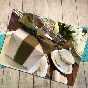 Cartão postal de belas artes com configuração de mesa elegante, jantar, celebração, sofisticado, mansão, convite, festa, vintage, pós-cruzamento - 5,75" x 4,125"