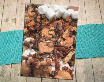 Yummy S'mores Funnel Cake Dessert Fine Art Postcard, Chocolate, Graham Crackers, Marshmallow, Tradition, Delicious, Fun, Treat -5.75"x4.125"