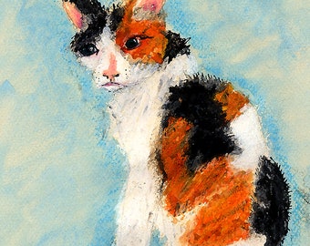 Mixed Media Cleo the Calico Cat Giclee, Pet, Kitten, Animal Lover, Home Decor, Kitty, Sweet, Abstract, Modern, Maryland 5" x 7" or 8" x 10"