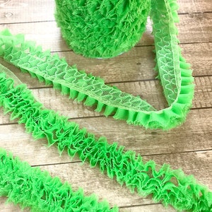 Neon Green Ruffles Ribbon, Halloween, Spring, Summer, Christmas, Decor, Craft Supply, Scrapbook, St Paddy's Day, Favorite Color 1.5 width image 1