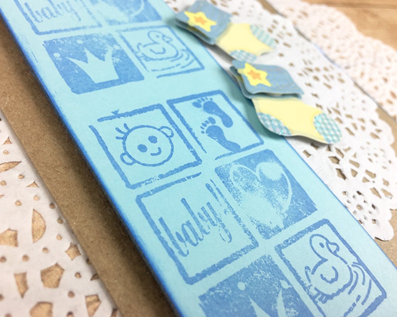 Blue Happy Little Baby Boy Booties Congratulations Card Welcome Baby Duck Stars Son Foot Prints New Arrival Cartoons 4 x 5.5