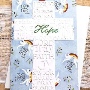 Hope in the Lord Note Card: Embossed Cross, Dove & Rainbow