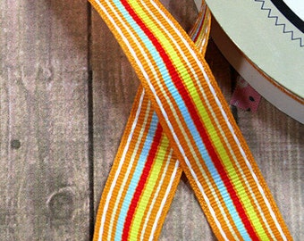 Bright Stripes Woven Ribbon, School, Sew, Paper Crafting, Summer, Sun, Sunny, Beachball, Summer Fun, Gift Wrap, Scrapbook, Trend - .75" wide