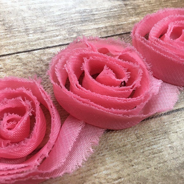Pink Rosette Mesh Ribbon, Floral Trim (1.5" Wide)