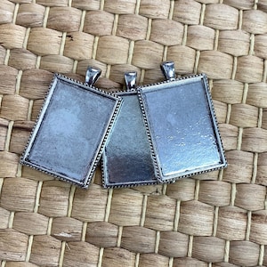 Base & Bling Square or Rectangle, Faux Antiqued Gold or Faux Antiqued Silver Pendants, Jewelry Making, Close to my Heart, Rare, Hard to Find Silver Rectangle