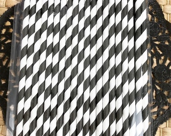 20 New Black & White Paper Straws, Craft Project, Scrapbook, Card Making, Party Supply, Halloween, Birthday, Pinwheel, Biodegradable