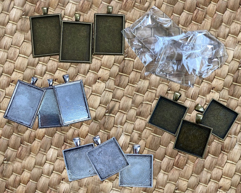 Base & Bling Square or Rectangle, Faux Antiqued Gold or Faux Antiqued Silver Pendants, Jewelry Making, Close to my Heart, Rare, Hard to Find image 1