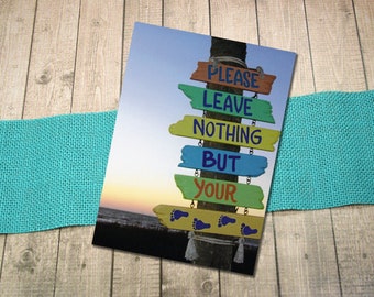 Please Leave Nothing But Your Footprints Fine Art Photography Postcard, Beach, Ocean, Gulf of Mexico, Nature, Shore, Write - 4.125"x5.75"
