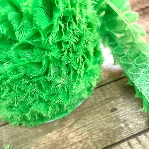 Neon Green Ruffles Ribbon, Halloween, Spring, Summer, Christmas, Decor, Craft Supply, Scrapbook, St Paddy's Day, Favorite Color 1.5 width image 2